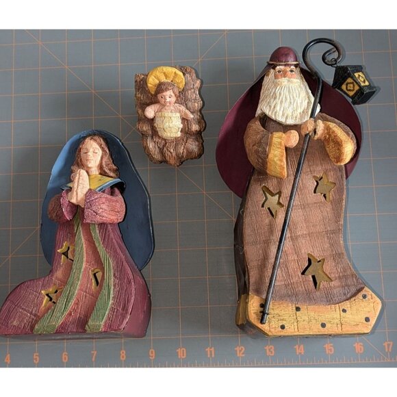Nativity Set w/ Holy Family 3 Wise Men & Camel Wood/Metal/Ceramic Rustic - Picture 2 of 16